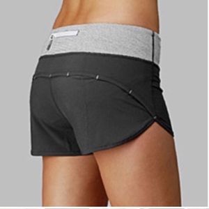 Lululemon Speed Up Shorts Dark Gray With White And Gray Small Striped Waistband